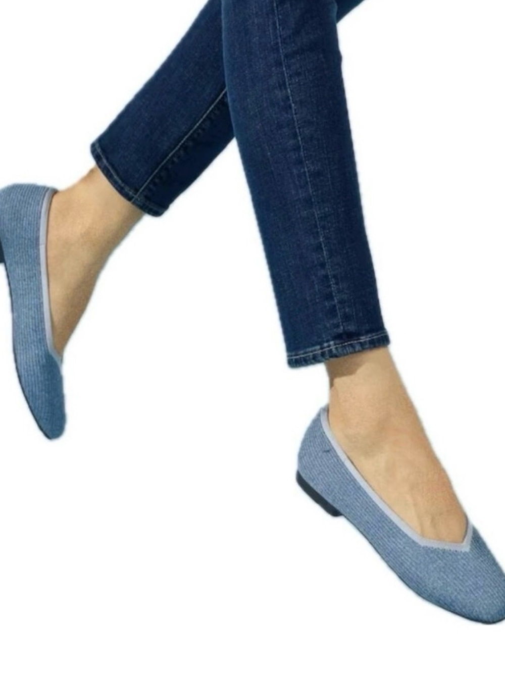 VIVAIA Margot Square-Toe V-Cut Knitted Flats Shoes Denim Blue Size EU41.5
